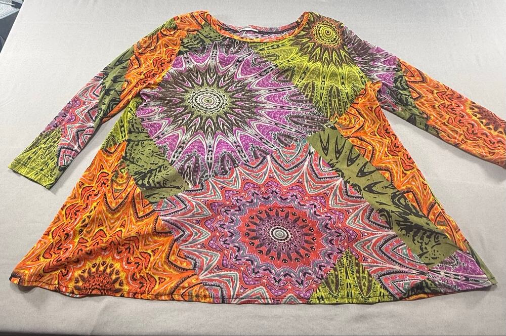 Women’s Boho Mandala Tunic Top Colorful Abstract Psychedelic  L (see pics)